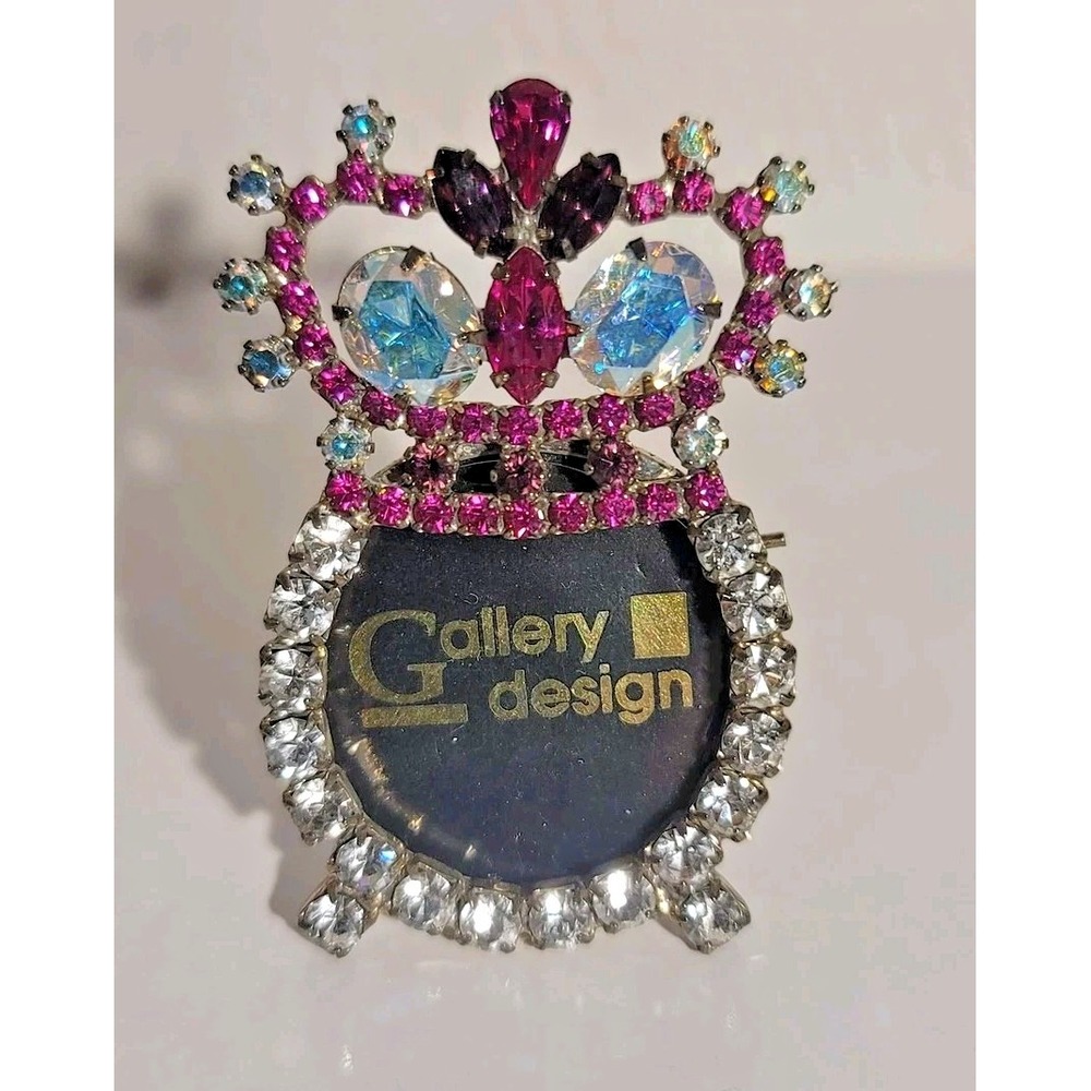Gallery Design Owl Frame Multicolor Rhinestone 2.25" Sparkly Animal Jewelry Rosa